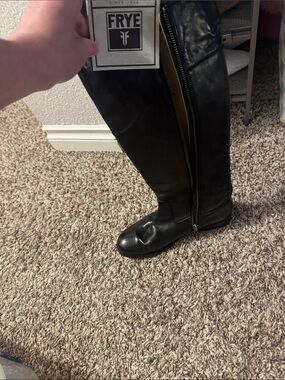 Frye Black Leather Knee-High Zip Riding Boots
